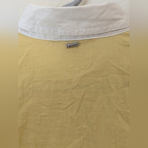 St. John Yellow Sheer Cotton 3/4 Sleeve Pintuck Button-Up Shirt Workwear Office - Picture 6 of 9